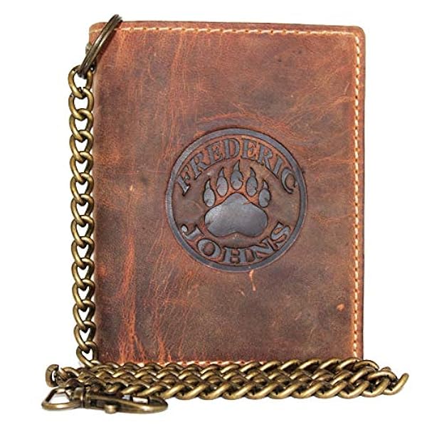 Frederic&Johns ® - Biker plånbok i äkta kohud för män - med metallkedja - korthållare och valutahållare - hög kvalitet, kastanj, Taille unique, Årgång